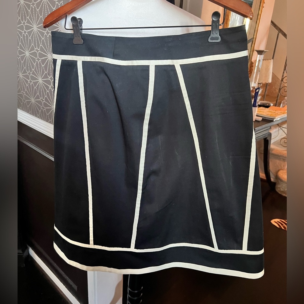 C.C. Outlaw/Anthropologie A-Line Skirt, black with cream ribbon detail. Size 8.